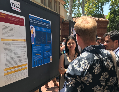 Ava presenting a poster featuring her work with Dr. Kyle Ratner.